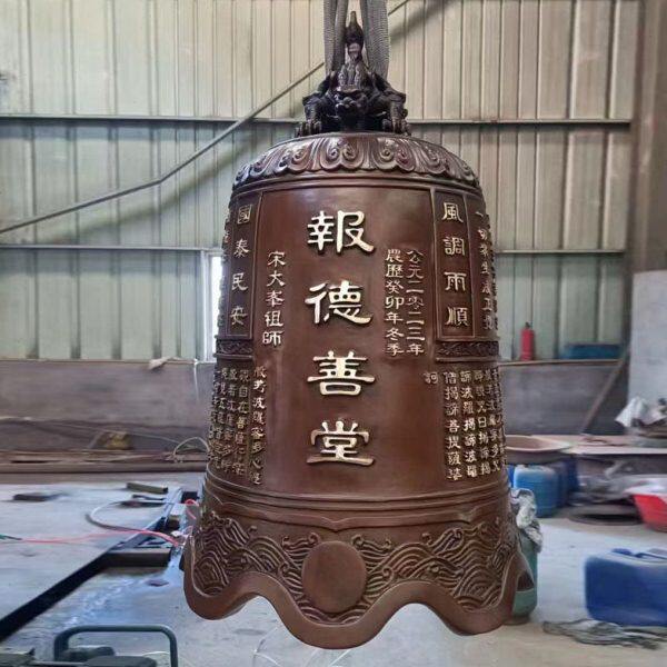 寺庙铸铁大型钟纯铜青黄铜厂家定制鼓楼警钟长鸣敲击挂喇叭冬瓜钟