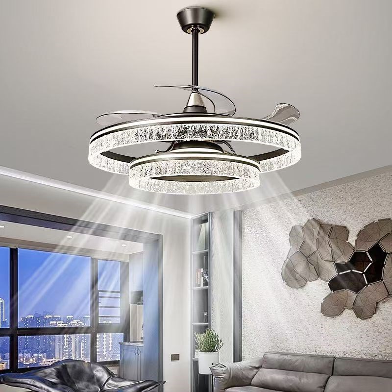 隐形风扇灯2025新款家用一体电扇灯轻奢高级客厅餐厅冰裂纹吊扇灯