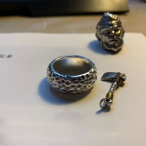 S999纯银锤纹手工锤印戒指定制银戒指男款原创戒指做旧银戒指宽面