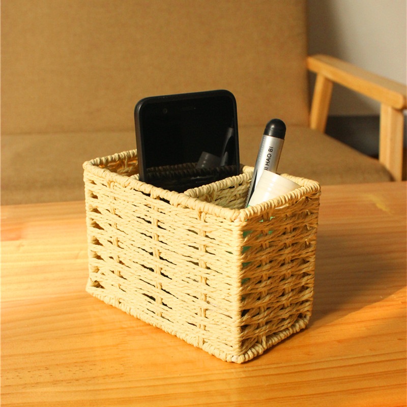 客厅遥控器收纳盒家用杂物盒手机创意编织筐桌面办公用品笔筒简约