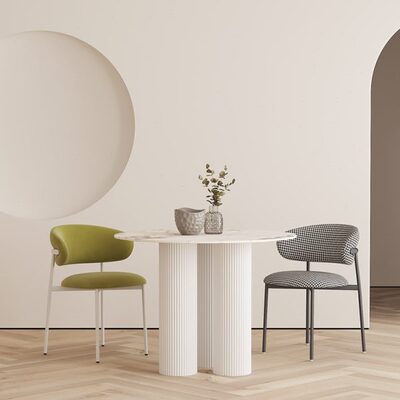 意式极简岩板餐桌轻奢圆形奶油风网红家用创意白色罗马柱圆桌椅子