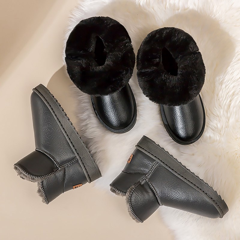 雪地靴女2024新款冬季加绒加厚中筒女士棉鞋女款防滑防水皮面皮鞋