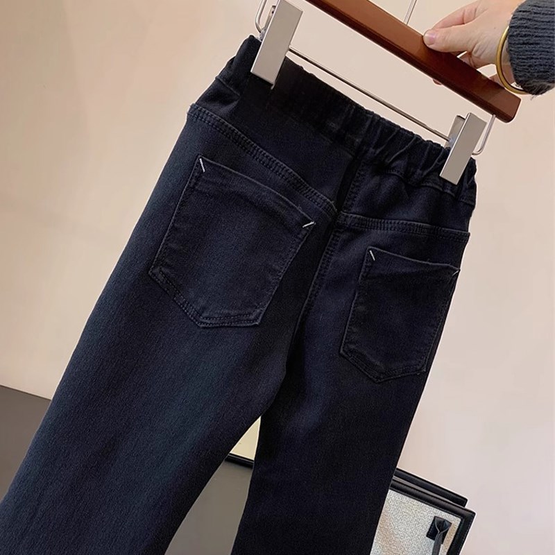 女童修身百搭牛仔裤春秋冬季新款童装大童一体加绒加厚儿童喇叭裤