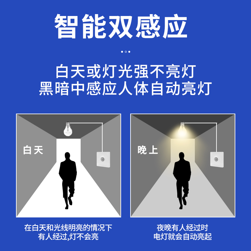 86型 暗装红外线人体感应开关控LED灯220V替声光控声控开关器楼道