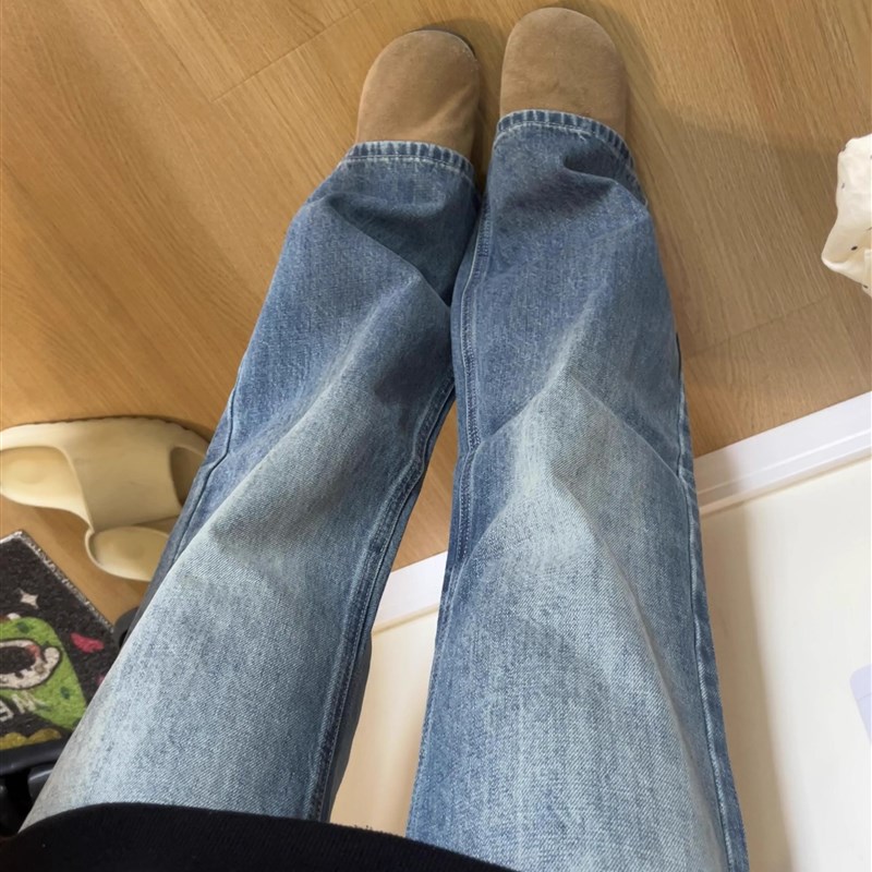 设计感中低腰微喇叭牛仔裤女秋季新款美式复古蓝宽松显瘦垂感裤子