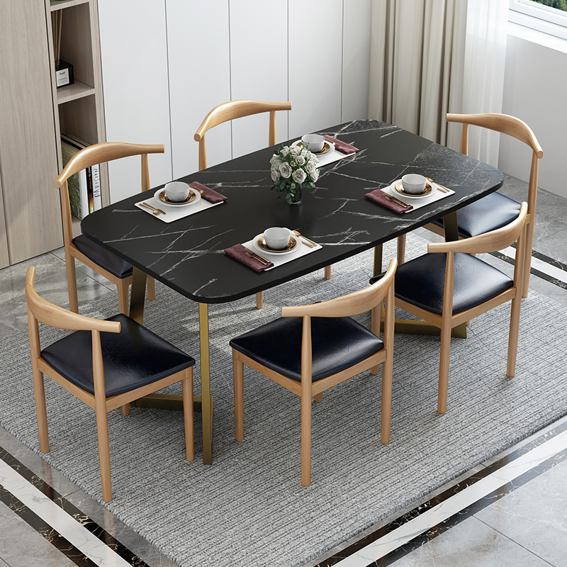 新品北欧轻奢餐桌家用小户型餐桌椅组合4人6人大理石色长方形吃饭