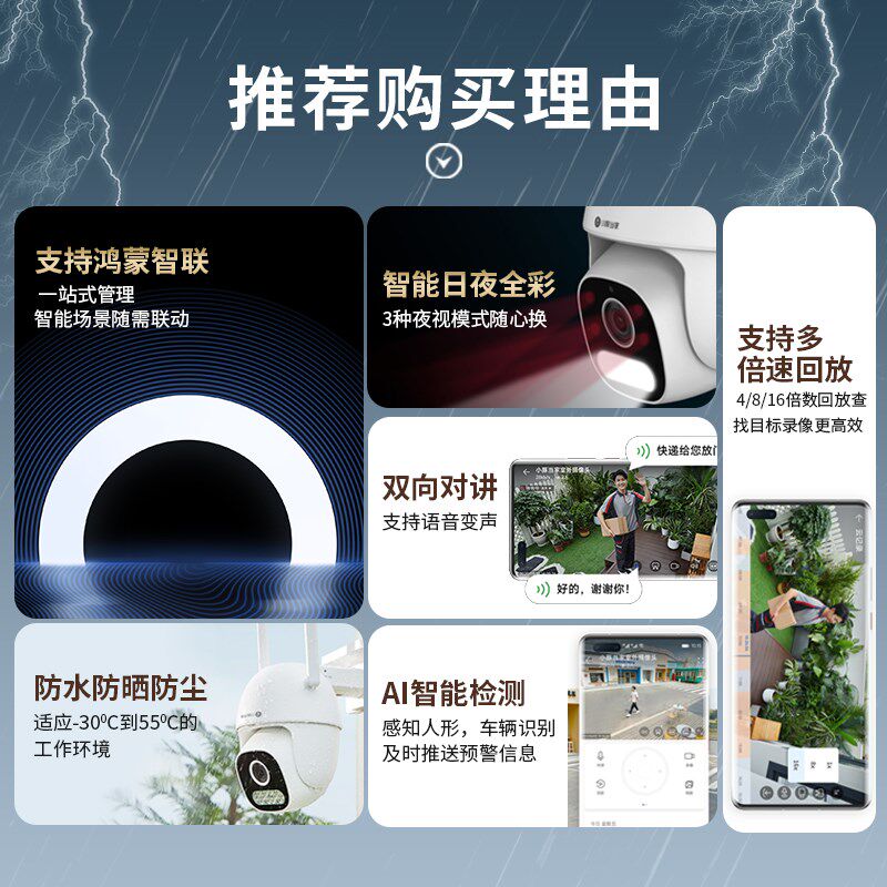 鸿蒙智选小豚摄像头监控器360度无死角室外家用手机远程智能云全