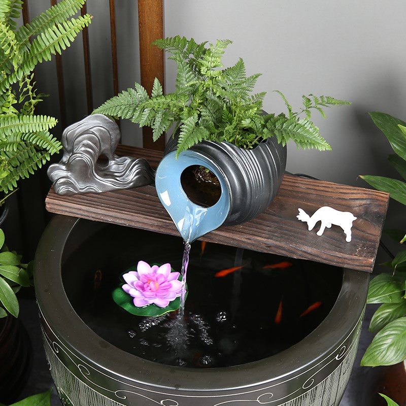 陶罐流水过滤增氧鱼缸配件加湿器古法大尺寸循环庭院花园造景DIY