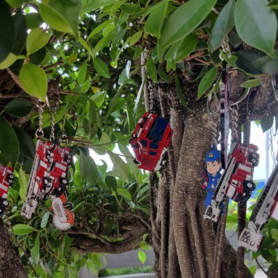 登高消防车模型金属钥匙扣包包挂件火焰蓝小礼物消防宣传活动礼品