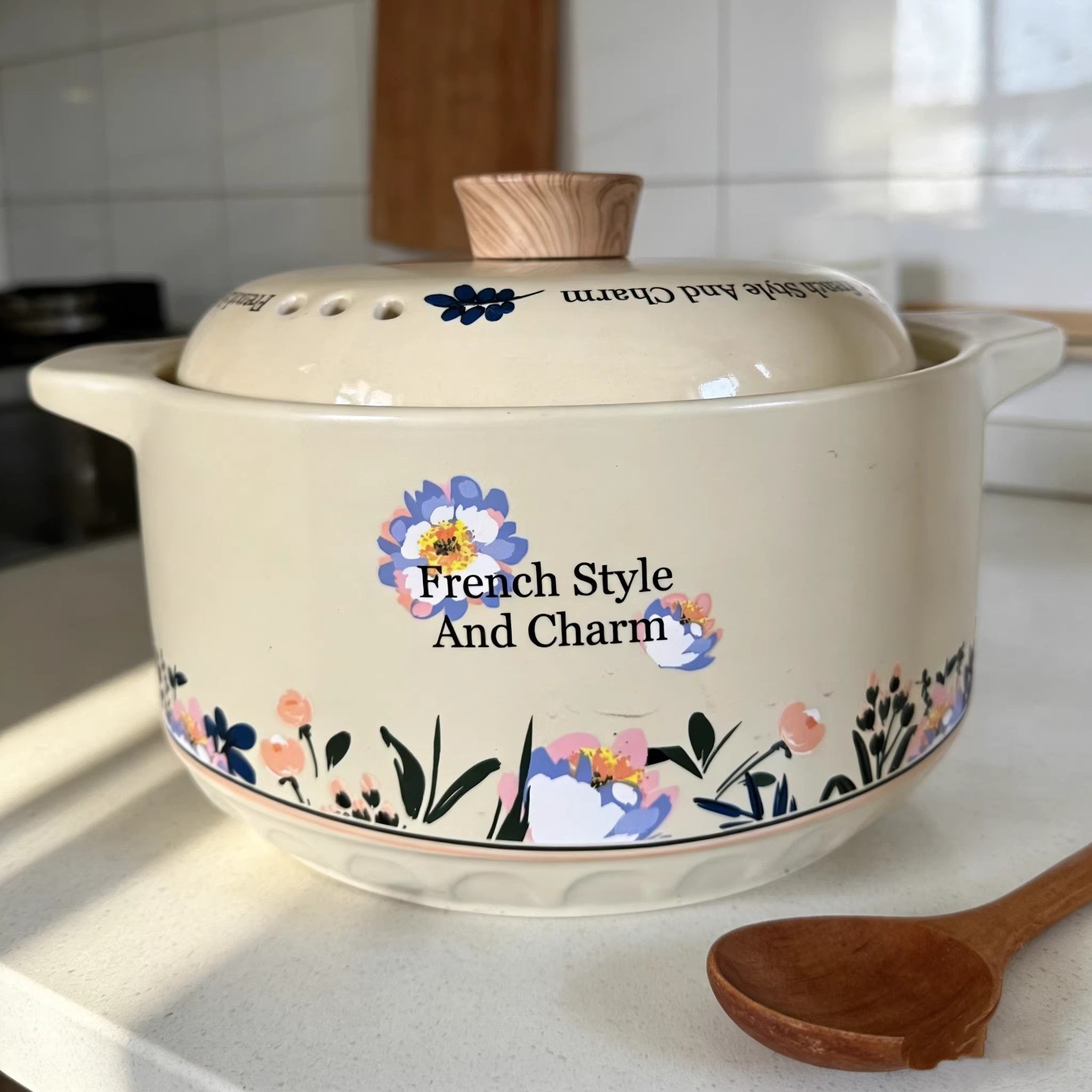 雅致法式风情锂瓷砂锅复古家用炖煮焖煲一锅多用明火干烧不裂砂锅