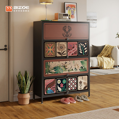 中古风储物柜新款鹿瑞生花翻门柜