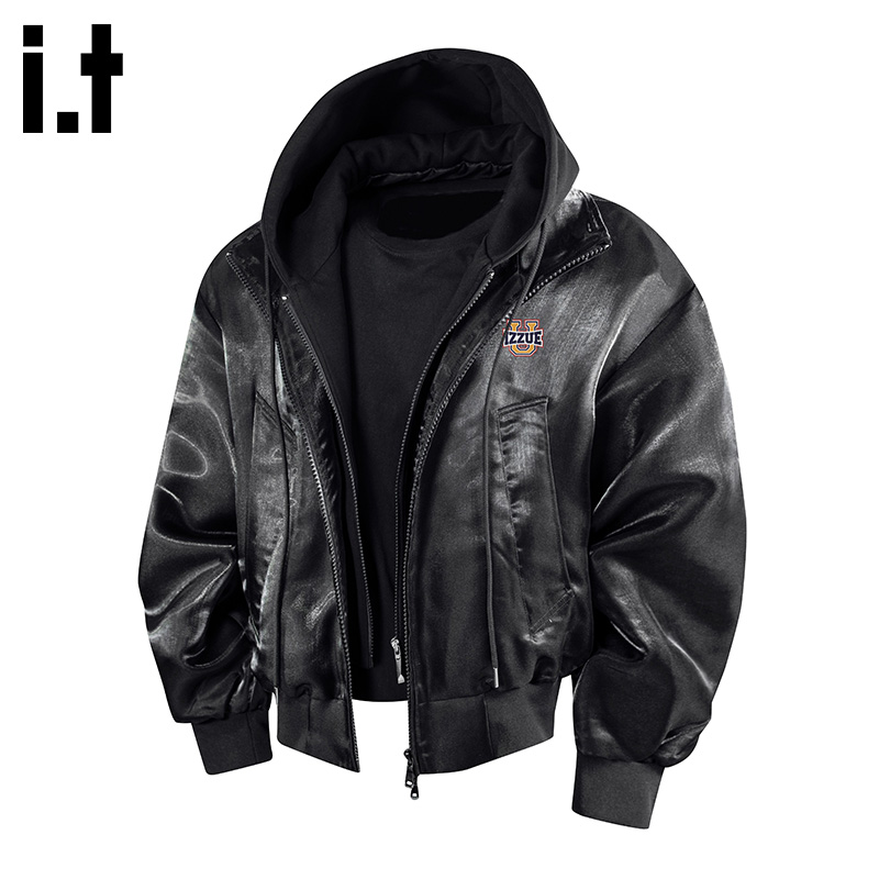 i.tizzue丝光连帽飞行夹克外套