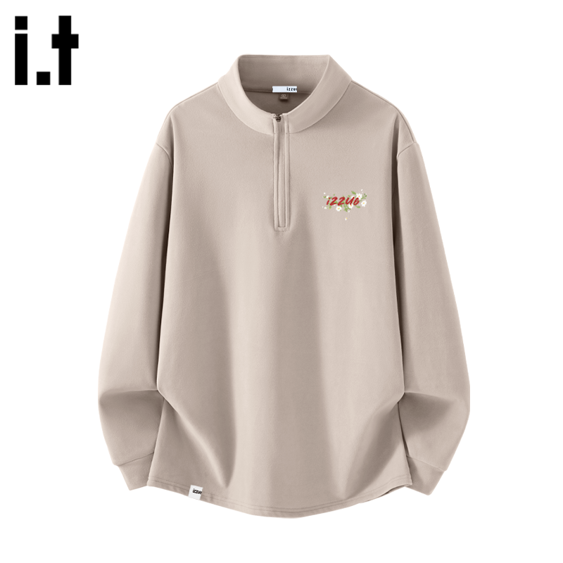 itizzue男半拉链双面绒立领长袖