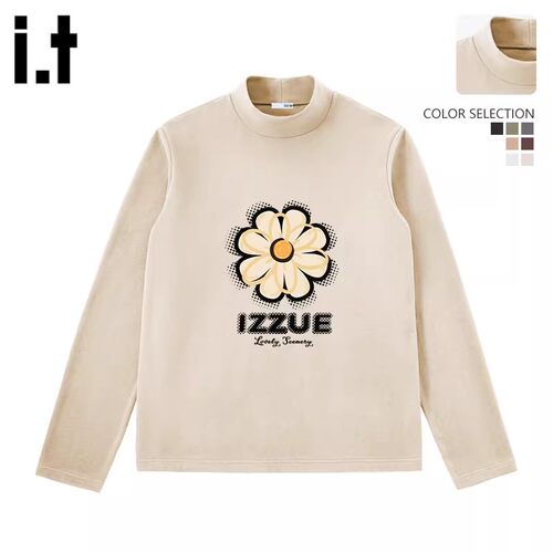 itizzue加绒半高领长袖T恤男