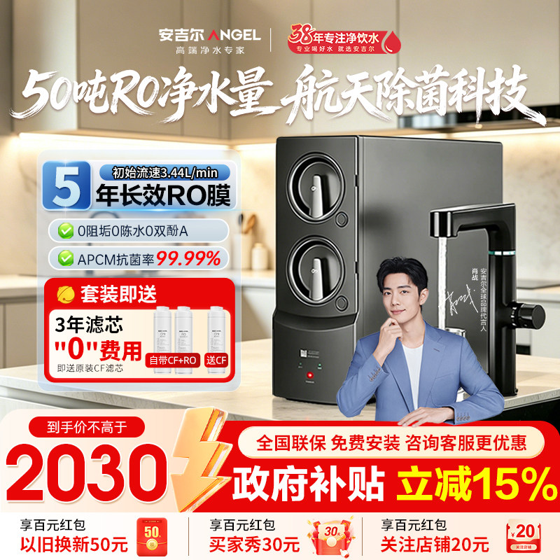 安吉尔净水器家用厨房自来水过滤直饮机玉龙典藏版max1200G双出水