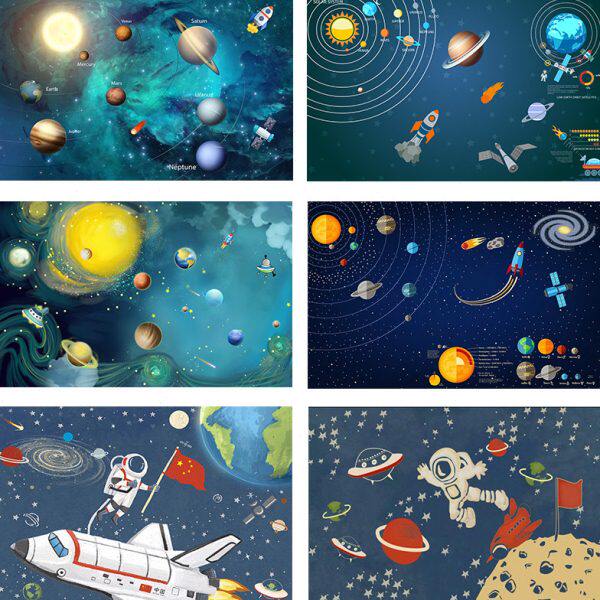 3D卡通动漫墙纸儿童房壁纸男孩卧室壁画背景墙幼儿园宇宙星空墙布