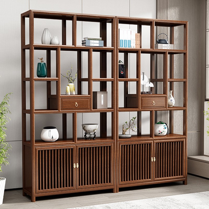 实木博古架南榆木多宝阁新中式客厅茶叶书置物架S古董隔断展示柜