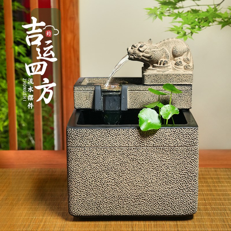 茶室氛围布置室内玄关吸水兽流水摆件吐水循环水系办公Z室桌面景