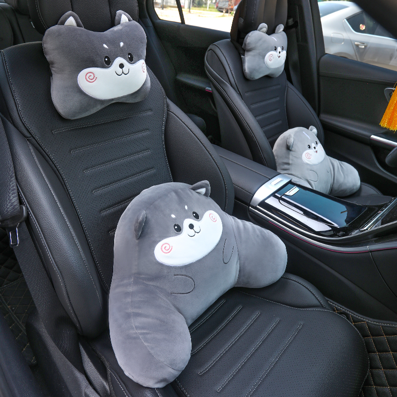 汽车头枕护颈枕车用抱枕车内靠枕C颈枕一对可爱卡通车载座椅靠车