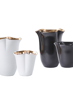 现代简约欧式花边陶瓷花r瓶摆件家居客厅黑白色插花器样板间装饰