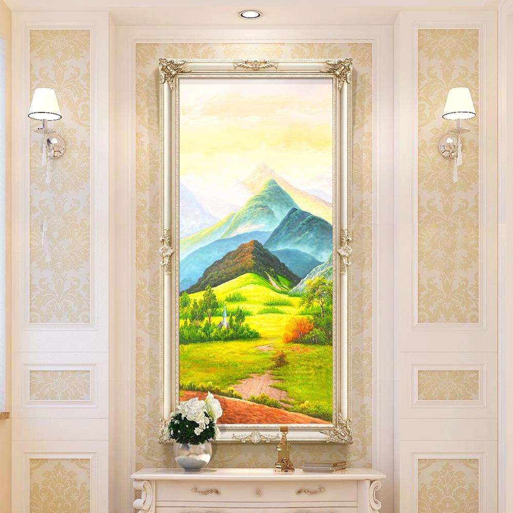 简欧入户玄关装饰画巨人山风景油画欧式餐厅走廊挂画卧室过道壁画