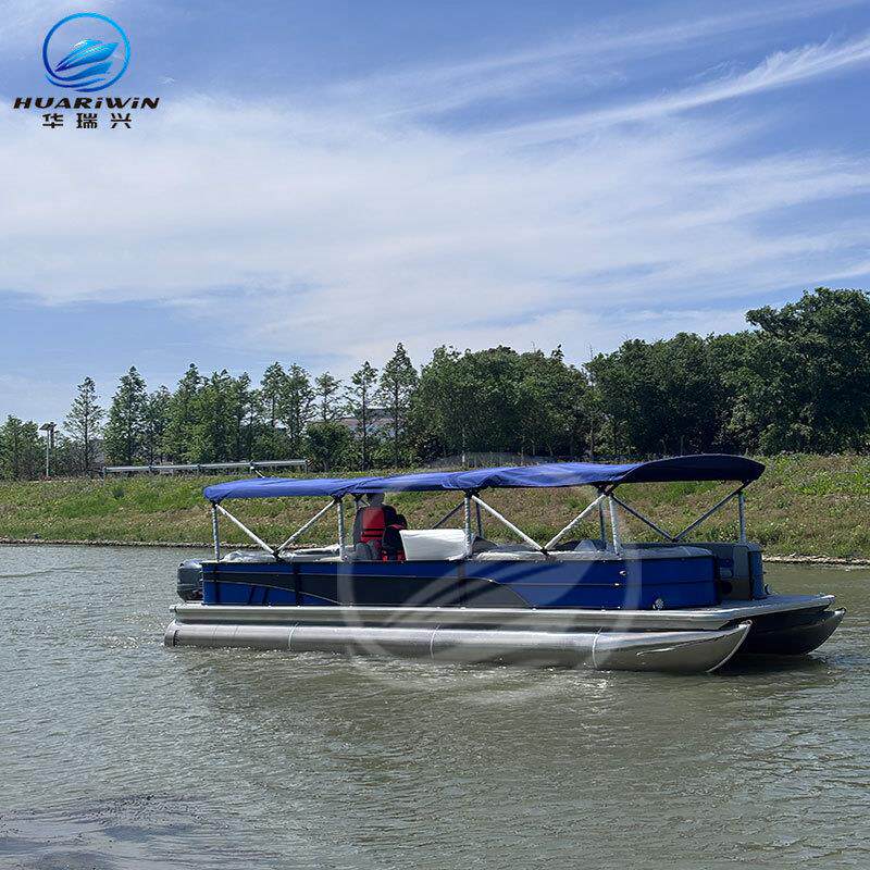 新款铝合金浮筒船休闲娱乐PontoonBoat钓鱼艇家庭派对铝合金游艇