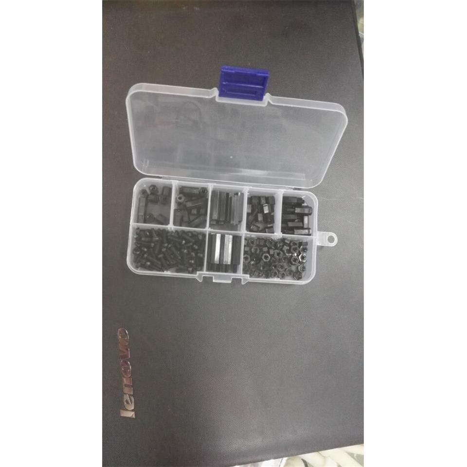 M3系列 黑色180个塑料尼龙六角螺柱六角隔离柱螺丝螺母套装盒装