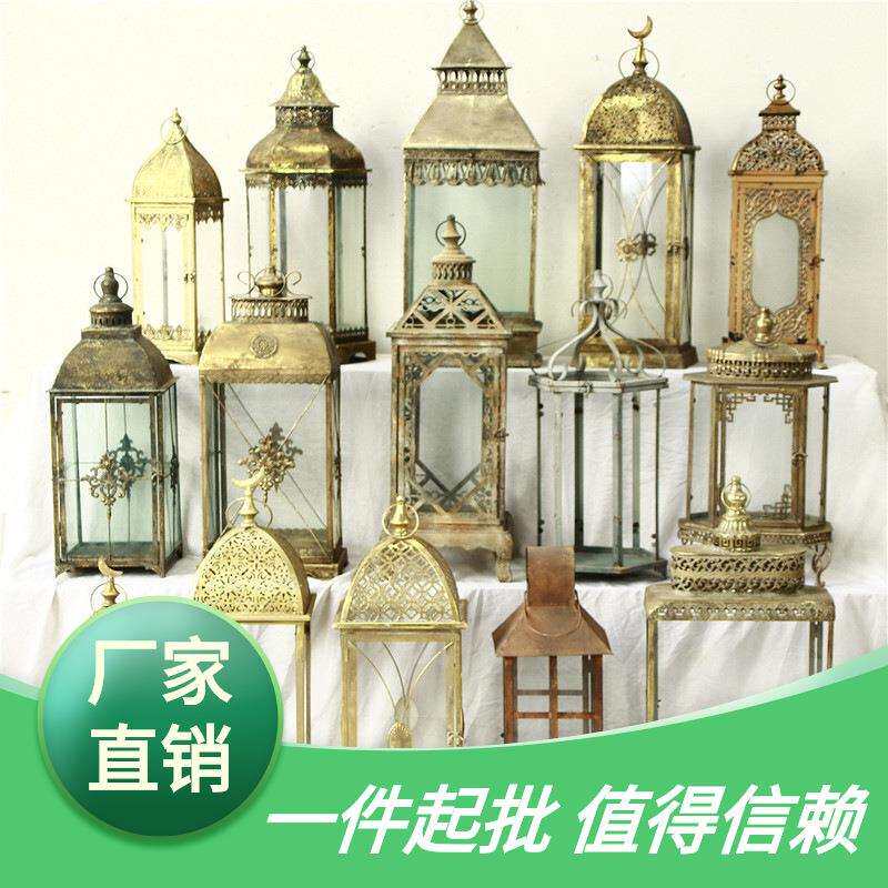 孤品大集合-欧式做旧铁艺马灯木质防风玻璃落地风灯烛台装饰摆件
