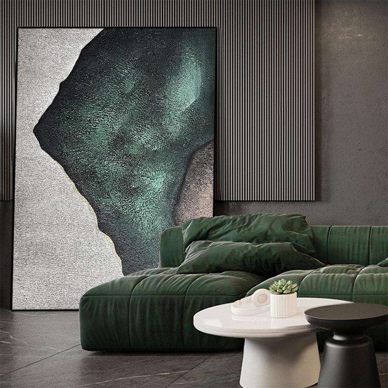 工厂热销纯手绘装饰画 松石绿轻奢油画卧室客厅玄关挂画高级感