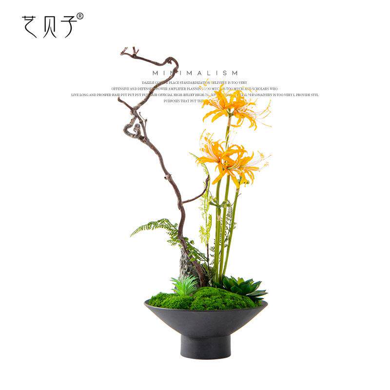 YB中式日式小原流花道插花仿真花绿植永生苔藓茶室茶民宿样板间