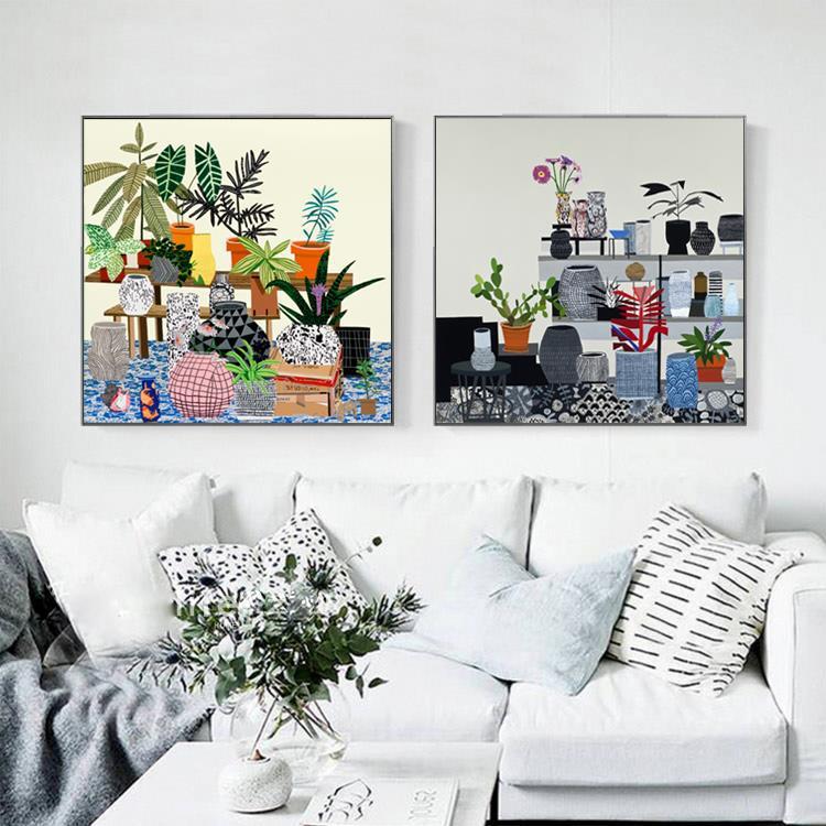 北欧清新绿植小众挂画美式田园风格装饰画办公室儿童房玄关客厅画