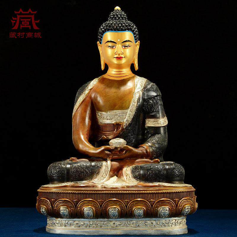 铜鎏金鎏银仿古《阿弥陀佛》室内家用《阿弥托佛》桌面铜像摆件