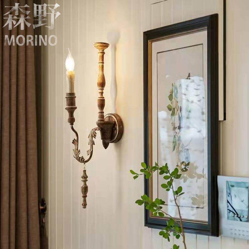 森野照明 美式乡村法式田园复古做旧壁灯客厅餐厅卧室走廊楼梯间