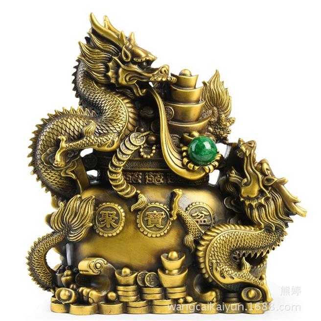铜龙摆件盘龙双龙聚宝盆十二生肖龙摆件大号家居办公室工艺品