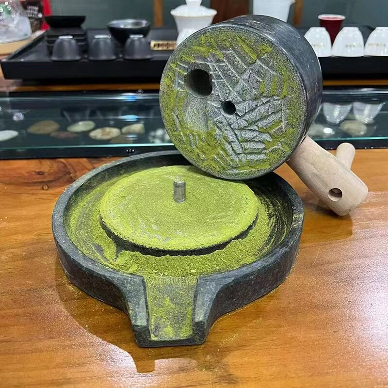 天然青石茶磨手工抹茶石磨宋代点茶小石磨磨盘磨具碾磨茶器