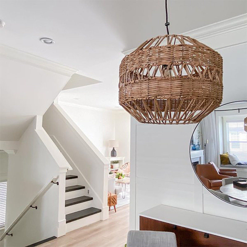 藤艺吊灯创意田园日式复古北欧客厅餐厅茶楼民宿客房竹编藤艺灯具