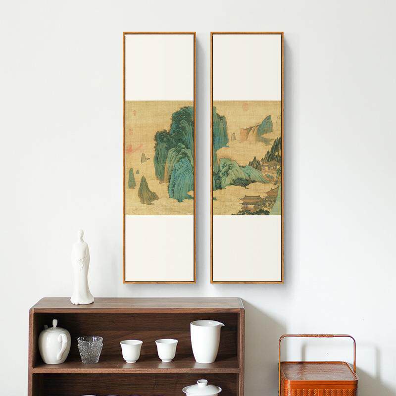静水晴岚 新中式玄关装饰画客厅风景山水壁画书房民宿竖长条挂画