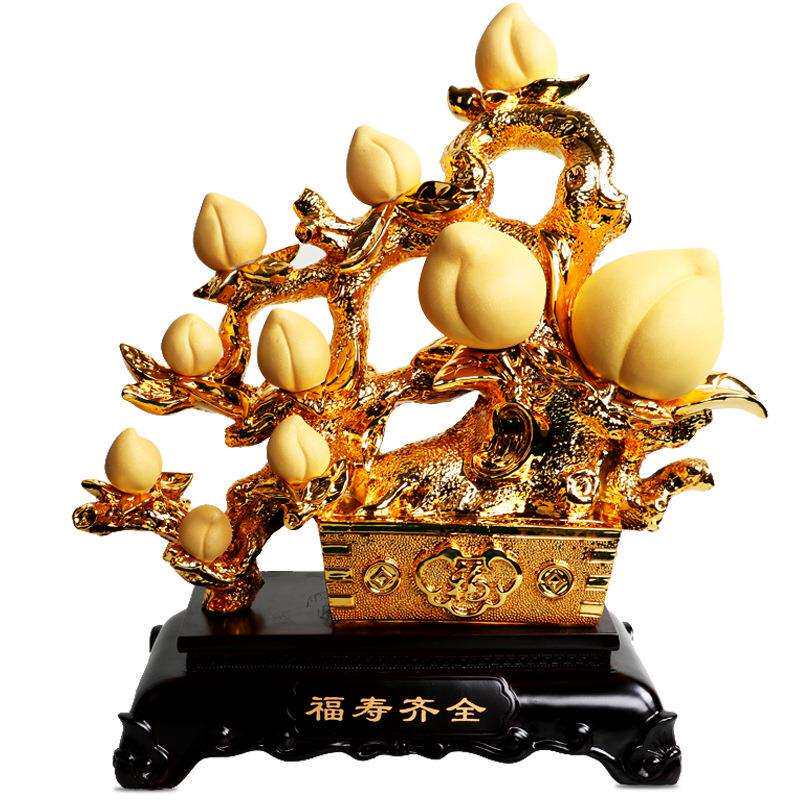 雅信树脂工艺品寿桃摆件福寿齐全祝寿70大寿贺礼深圳货源工厂