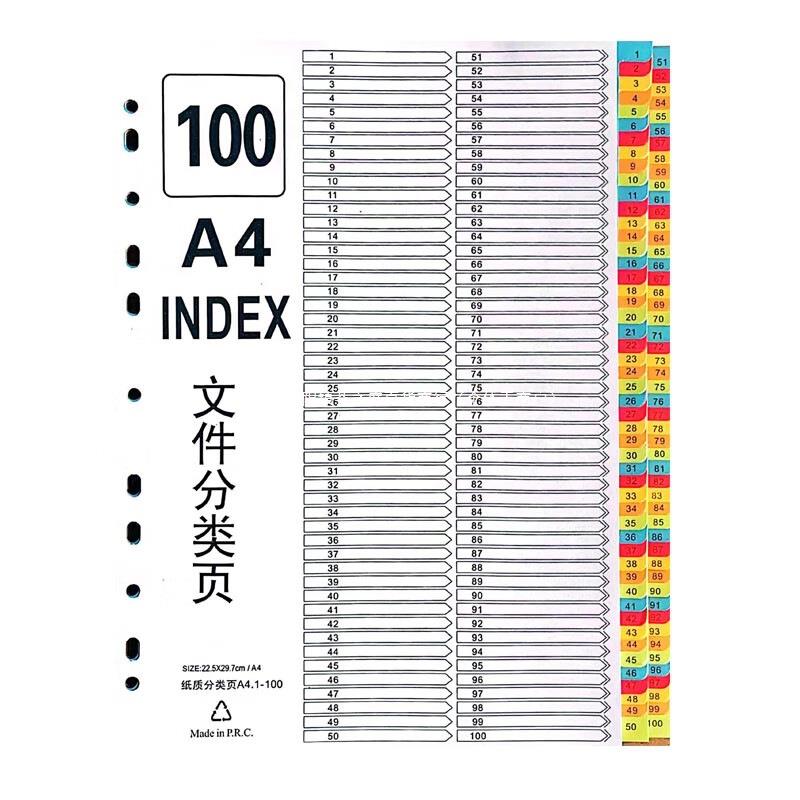 隔页纸100页分页纸索引纸分类卡塑料索引隔页纸11孔（纸质100页）