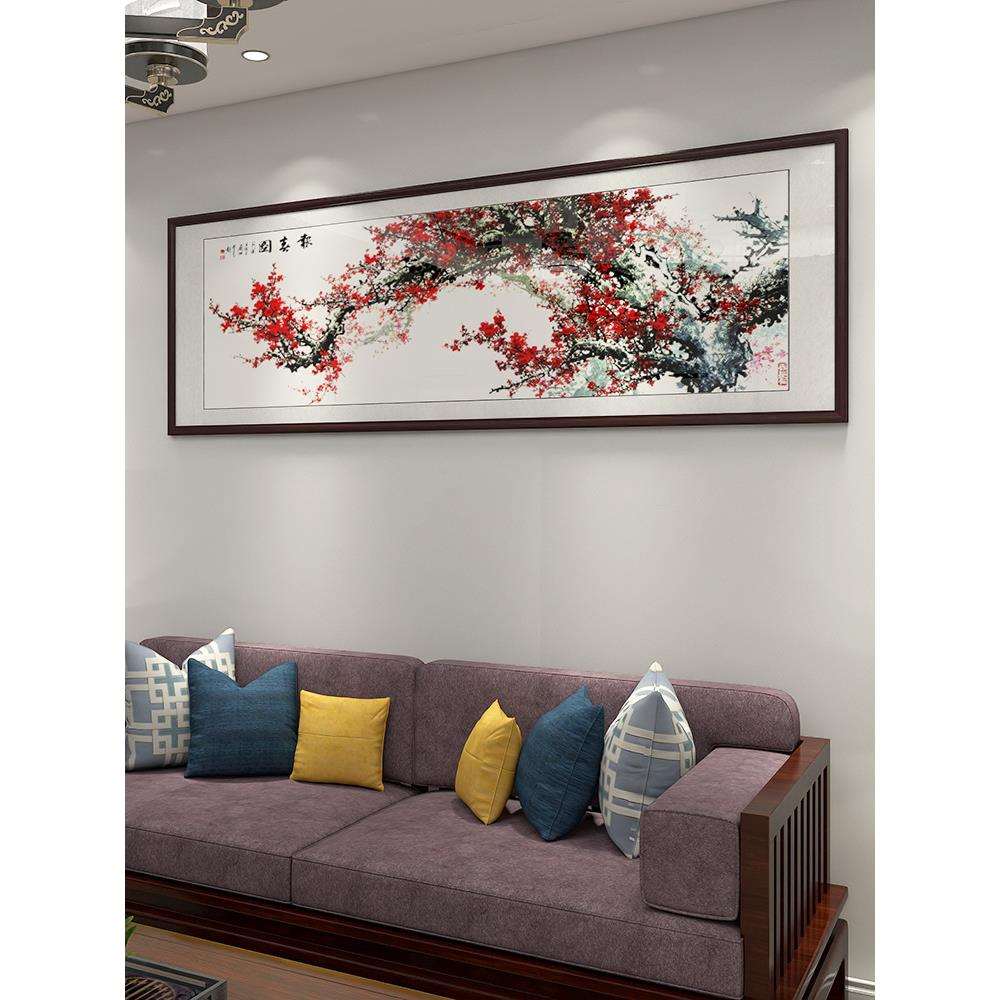 报春图梅花水墨中式装饰画客厅沙发背景壁画横幅挂画餐厅山水国画
