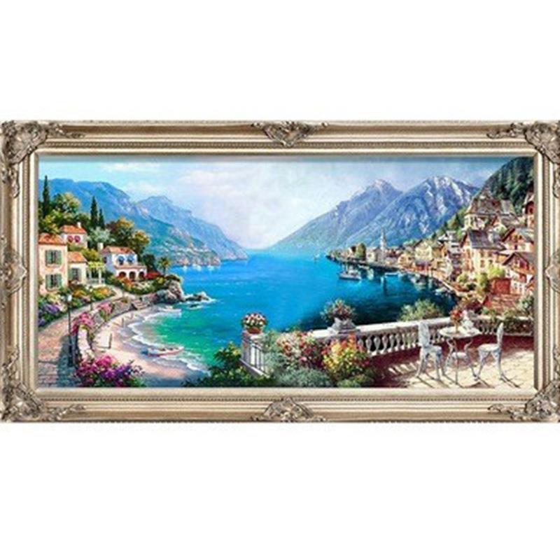 满钻5D贴钻十字绣卧室餐厅玄关钻石画梦幻海边小屋风景砖石绣