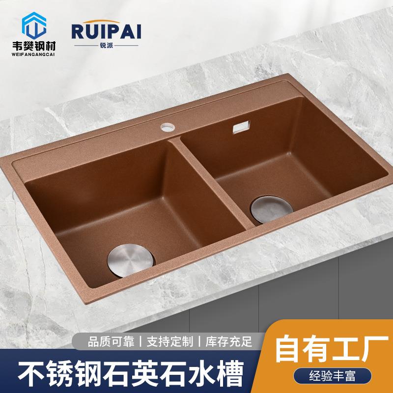 石英石水槽家用洗菜池台上中台下水槽厨房双槽洗碗槽水池