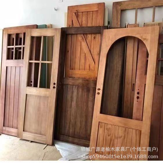 老榆木实木门店铺双开大门原木门服装酒吧民宿木门卧室门进户门