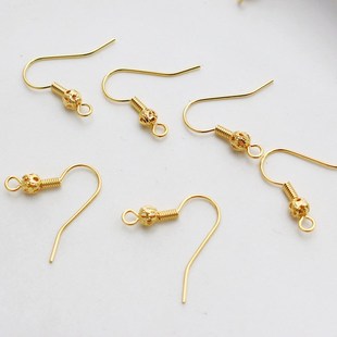 18k铜包金保色镂空珠耳钩耳环铜包金耳饰勾防过敏耳坠diy配件手工