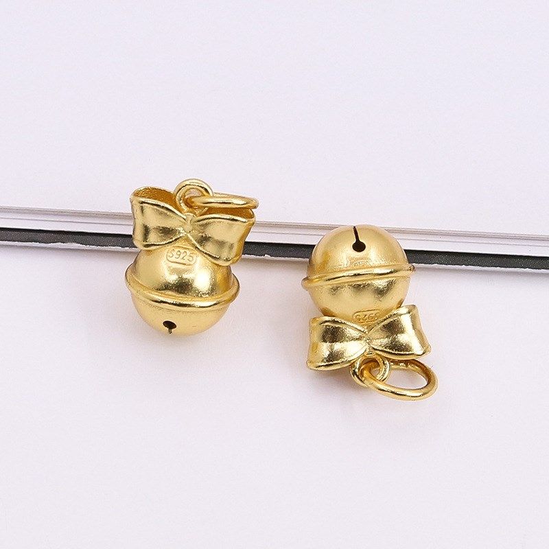 S925纯银金色蝴蝶结铃铛挂件DIY手链项链配件在逃公主不响吊坠