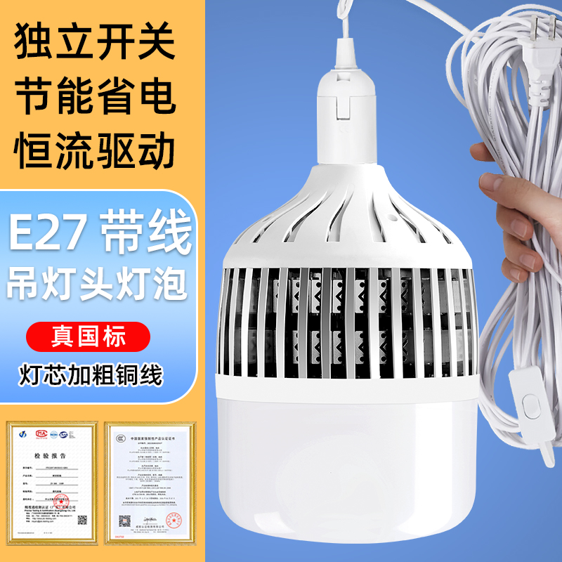 家用led带线灯泡e27螺口插电式节能超亮户外照明灯插头插座带开关