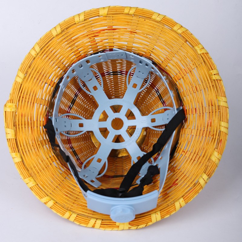 竹编安全帽太阳帽工地遮阳帽头盔夏季透气带钢板鸭舌藤帽超大沿冒