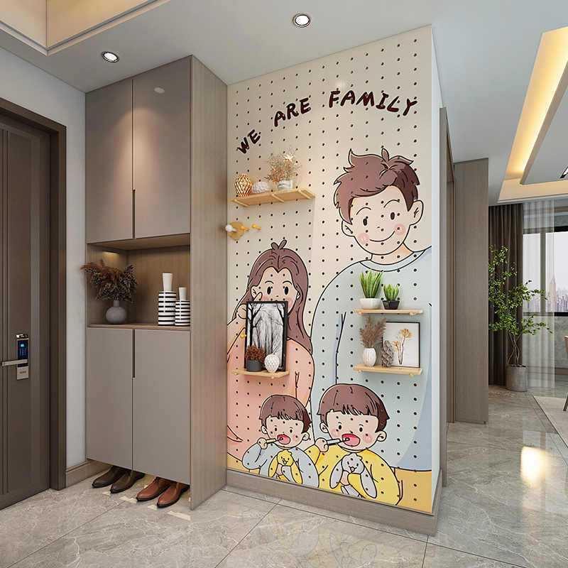 创意图案洞洞板自定义图案玄关置物架插画入户玄关衣架装饰收纳墙