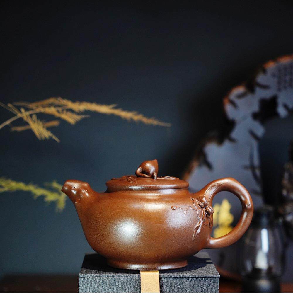 寿桃树掇只壶宜兴原矿革紫泥紫砂壶手工大容量花器厂家茶壶