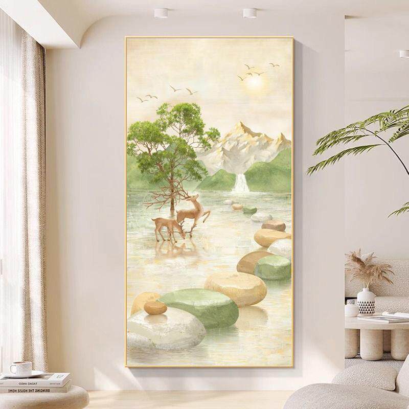 北欧玄关装饰画客厅风景山水走廊过道尽头挂画奶油风入户进门壁画